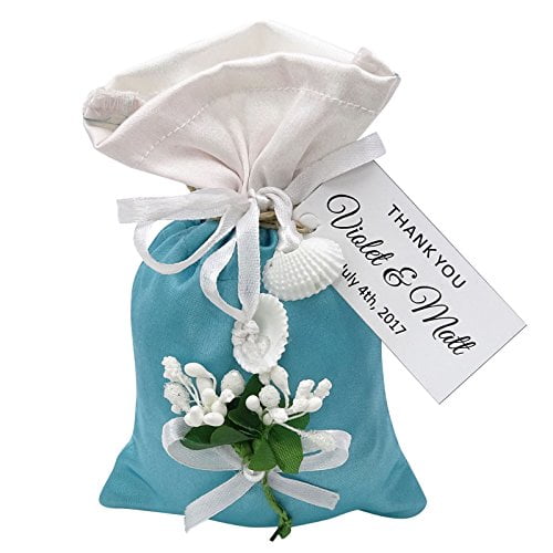 30 Small Favor Bags Wedding Party Bag With Personalized Paper Tags Satin and Lace Drawstring Gift Pouch 4" x 6.5"