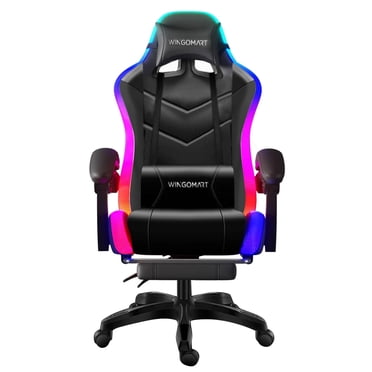 Wingomart Ergonomic Gaming Chair with Footrest, High Back Faux Leather Gaming Chair With RGB led light and Adjustable Armrest Height Adjustable Swivel