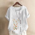thumbnail image 1 of Pisexur Hauts et Chemisiers pour Femmes 2024 Coton Lin Manches Courtes Blouse Basique Col Rond Été Décontracté Hauts Coupe Ample Fleur Surdimensionné Grande Taille Hauts, 1 of 5