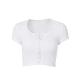 thumbnail image 1 of FOCUSNORM Women Short Sleeve Knit Blouse Solid Color V-neck Slim Short Top, 1 of 8
