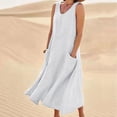 thumbnail image 1 of Meichang Robes de Printemps pour Femmes 2024 Robe Unie en Coton et Lin Décontractée à Col Rond Sans Manches Robes Maxi Robe d'Été de Plage et de Soleil avec Poches, 1 of 8