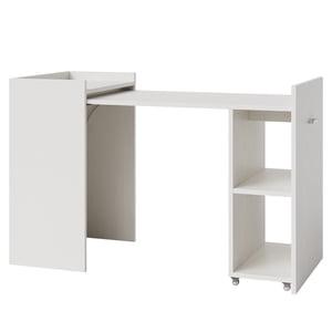 Collapsible 50 Bureau d'ordinateur de pouce avec armoire de rangement, Table de bureau mobile sur 360° Roues avec 3 Les étagères de niveau, Space Enregistrement Bureau Compact pour l'étude de bureau à domicile Gaming Dorm Apartment, Blanc
