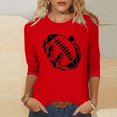 thumbnail image 2 of QATAINLAV T-Shirts Graphiques de Rugby pour Femmes Jour de Match 2025 Été Manches 3/4 Hauts Coupe Ample Décontractés Col Rond Blouses Tenues de Vacances Prime By Hour Rouge TTTG, 2 of 5