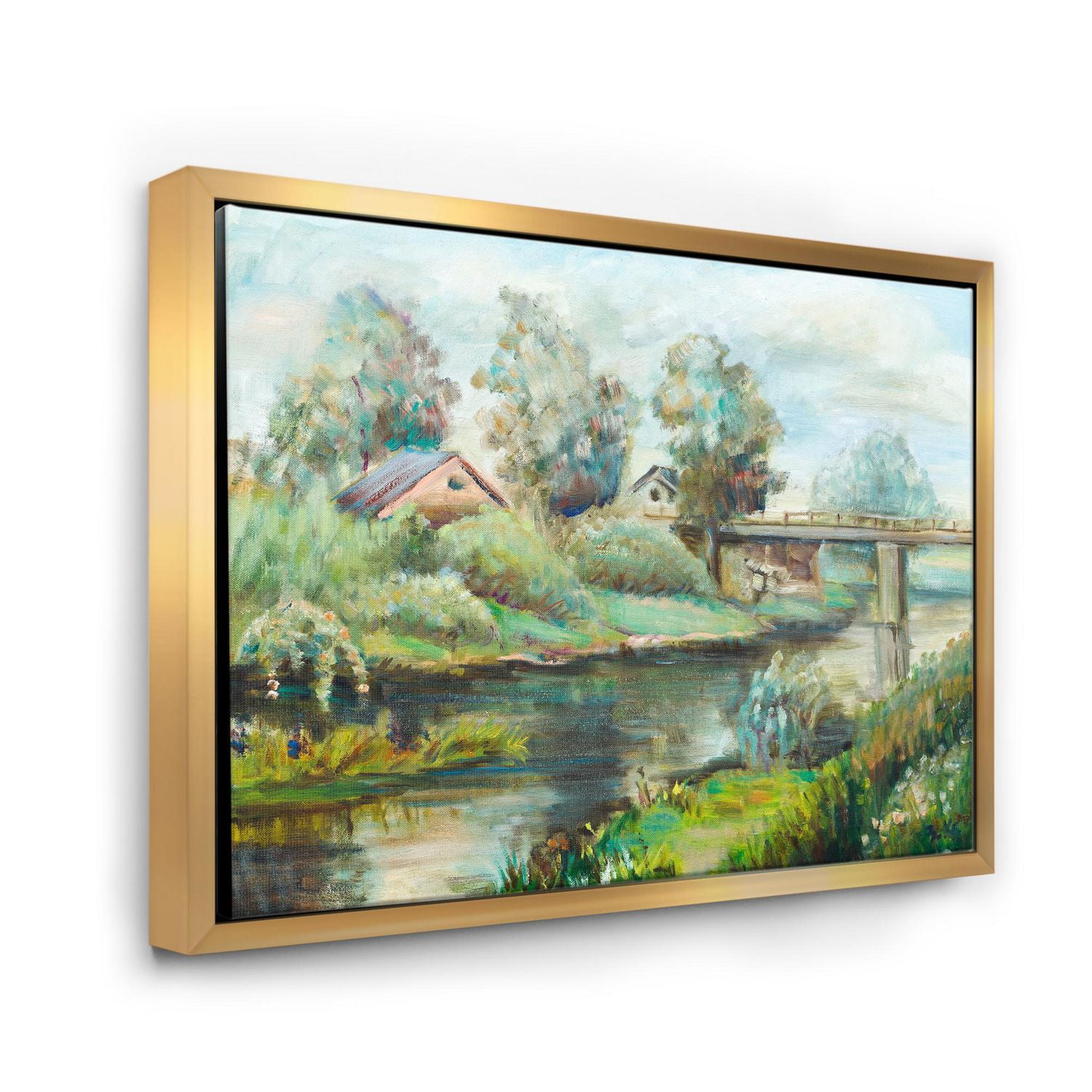 Designart Pont sur la rivière dans un paysage rustique ART MURAL À CADRE FLOTTÉ
