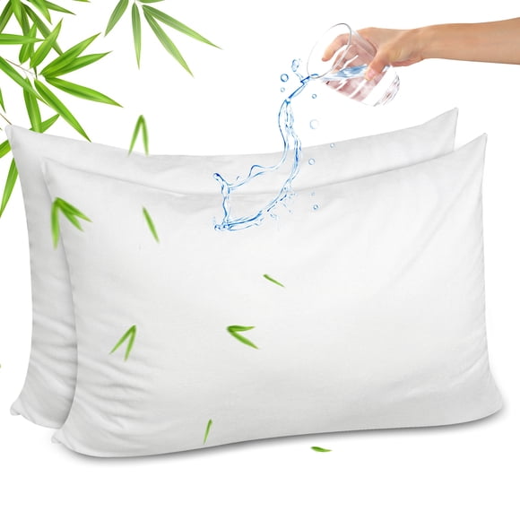 GOGREEN Bamboo Waterproof Pillow Protectors with Zipper Queen Size - Hypoallergenic Pillow Case Cover - 20" x 30" - 2-Pack White