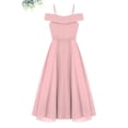 thumbnail image 4 of YONGHS Robe de Demoiselle d'Honneur à Épaules Dénudées pour Fille, Bretelles Spaghetti, Coupe Trapèze, Chiffon, Longue Robe Formelle Rose 8, 4 of 6