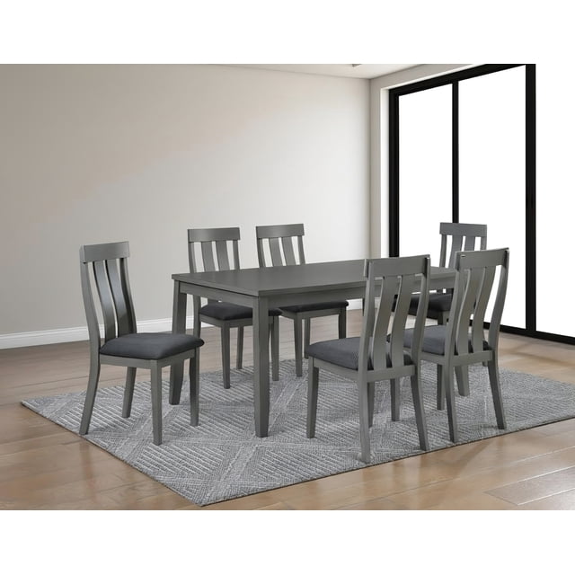 K-Living Modern Dining Room Furniture Set, 7-Piece Dining Table Set with Chairs in Grey