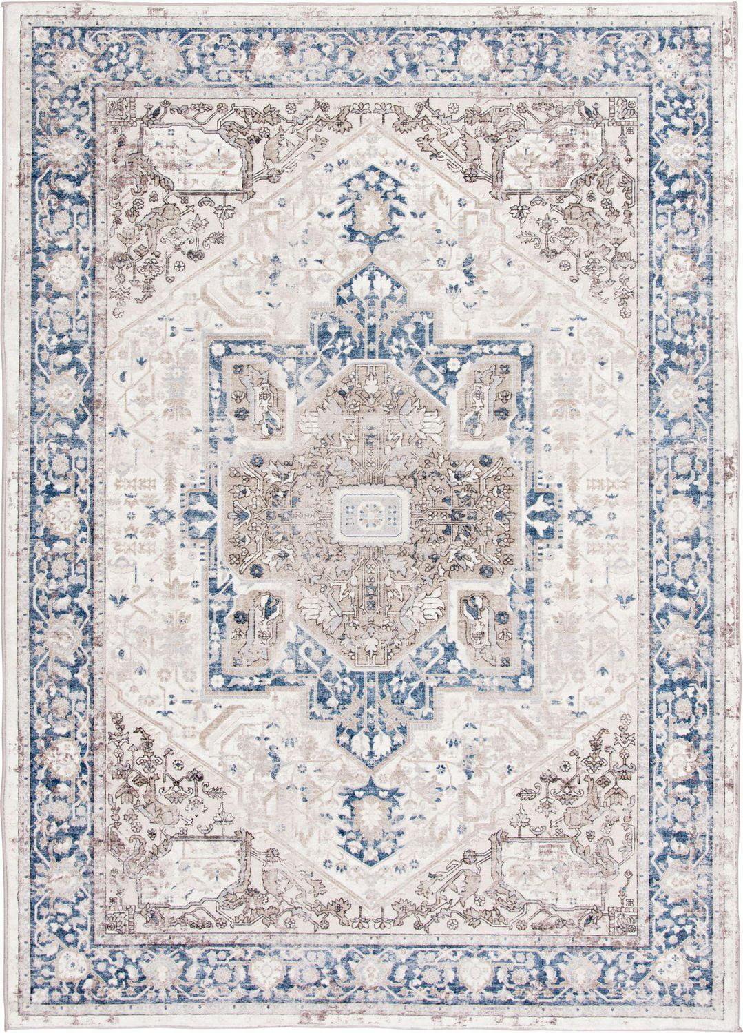 Tapis tissé beige et bleu foncé Banburry