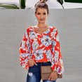 thumbnail image 2 of Pompotops Mode Dames Décontracté Manches Longues Col en V Blouse Femme T-Shirt Imprimé, 2 of 9