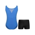 thumbnail image 1 of Moggemol Kids Girls Sheer Mesh Patchwork V-Back Dance Unitards Solid Color Sleeveless Bodysuit with Botty Shorts Set Blue 12, 1 of 7