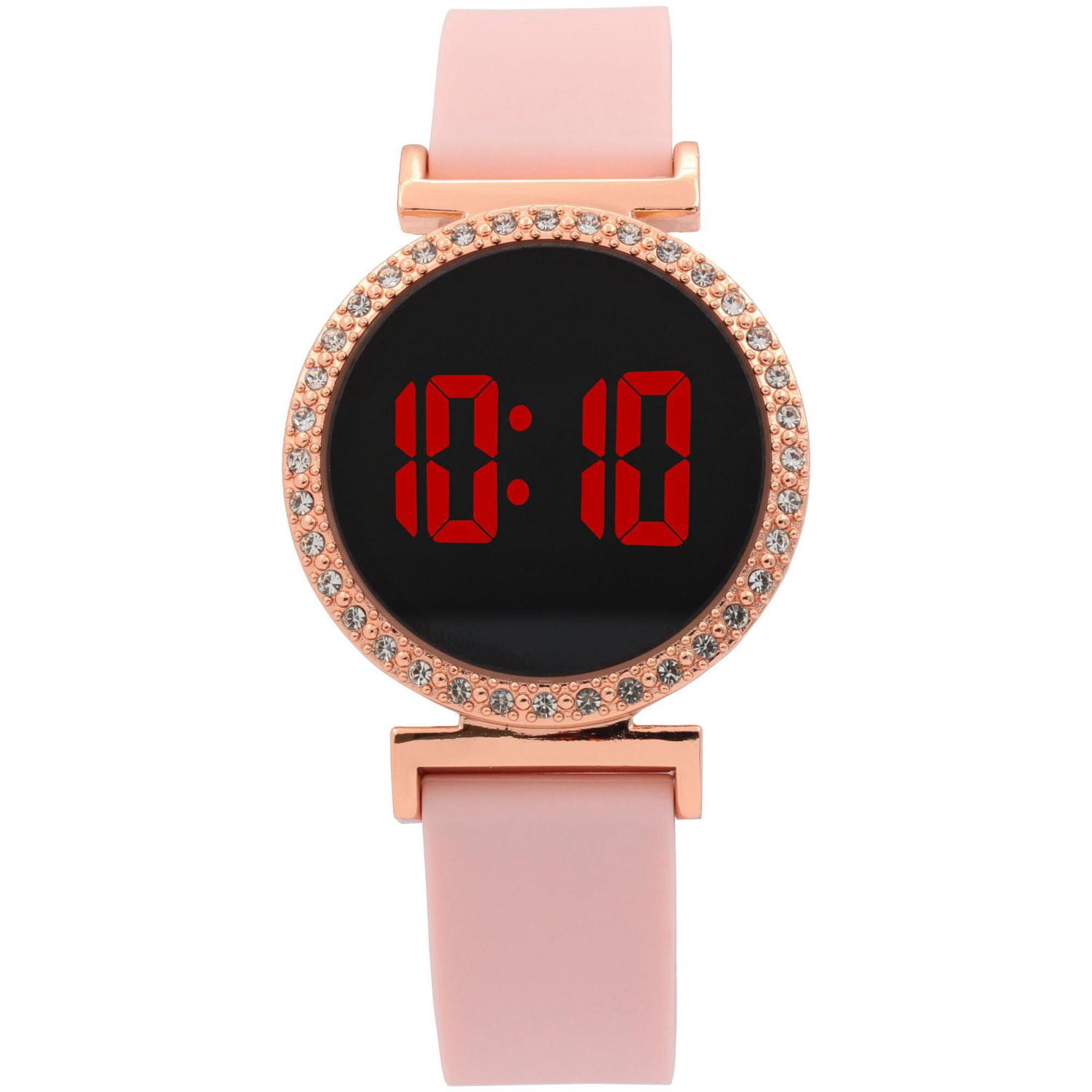 Kids' Pink LED Digital Watch with Crystal Bezel