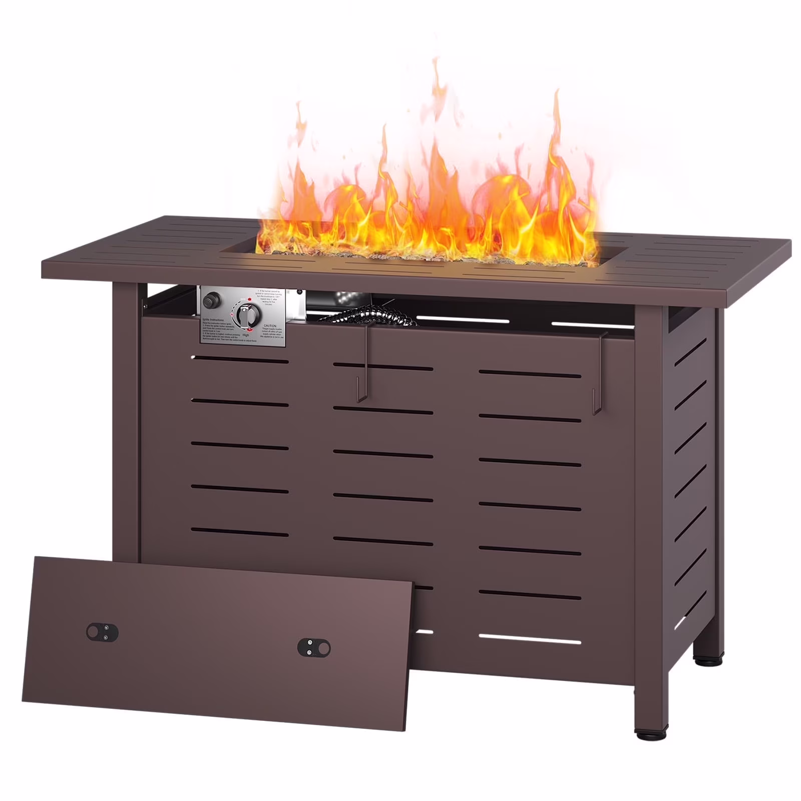 Clouddwell Table Rectangulaire de Foyer au Propane de 42 Pouces – Chauffage de Patio Extérieur de 50 000 BTU avec Couvercle Amovible, Housse Imperméable et Roches de Lave, Brun