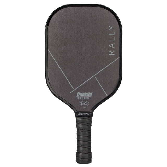 Franklin Sports Rally PP Paddle polypropylene-core pickleball paddle with fiberglass surface, front-facing view showing tapered handle with form-fitting non-slip padded comfort grip and protective plastic edging, USA Pickleball approved and suitable for club or recreational play.