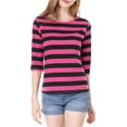 thumbnail image 2 of INSPIRE CHIC T-Shirt pour Femme Fête des Mères Non Doublé Col Rond Manches au Coude Coupe Ajustée Décontracté L Fuchsia Noir, 2 of 8