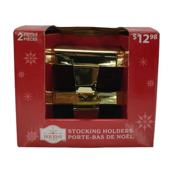 Lot de 2 supports pour chaussettes de Noël Holiday Time, couleur dorée, 5 pouces (environ 12,7 cm)