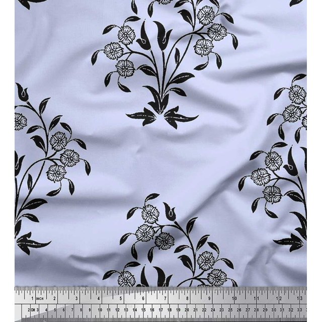 Soimoi Poly Georgette Fabric Leaves & Floral Block Print Fabric by the Yard 42 Inch Wide