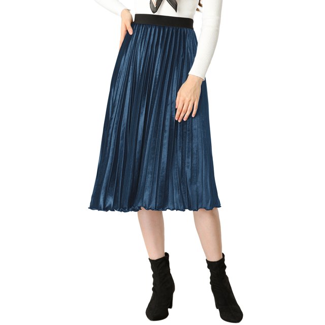 INSPIRE CHIC Jupe Midi Évasée Plissée en Velours à Taille Haute Élastique pour Femme