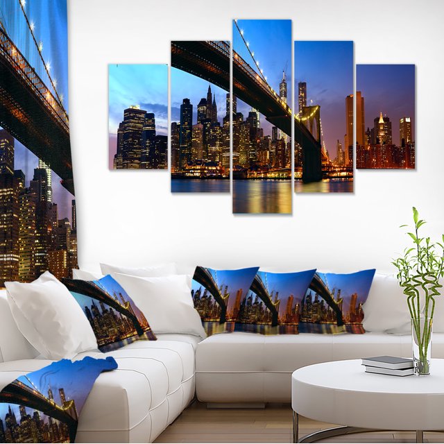 Manhattan City with Bridge under Blue Sky - Cityscape Canvas Print