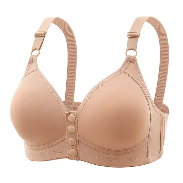 Lenpel Women's Plus Size Front Closure Bras Seamless Wireless Full Coverage Push up Bras Comfortable Everyday Bralettes(Khaki,4X-Large)