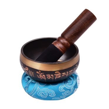 ammoon Tibetan singing bowl set, including 9.5 cm/3.7 inch handmade metal bowl, soft cushion (colors shipped randomly) and wooden striker, suitable for meditation, sound wheel therapy, yoga relaxation