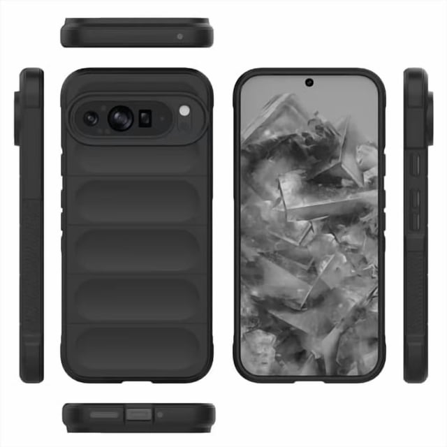 Color Liquid Silicone Matte Phone Case for Google Pixel 9 in black, offering armor shockproof protection with raised edges to safeguard the screen and camera. Made from soft silicone with precise cutouts, it is pocket-friendly and supports wireless charging. Exclusively designed for Google Pixel 9.