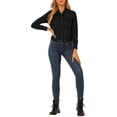thumbnail image 2 of INSPIRE CHIC Veste en Faux Suède pour Femme à Col Pointu, Boutonnée, Courte, Sablée, Style Moto Biker, TG, Noir, 2 of 7