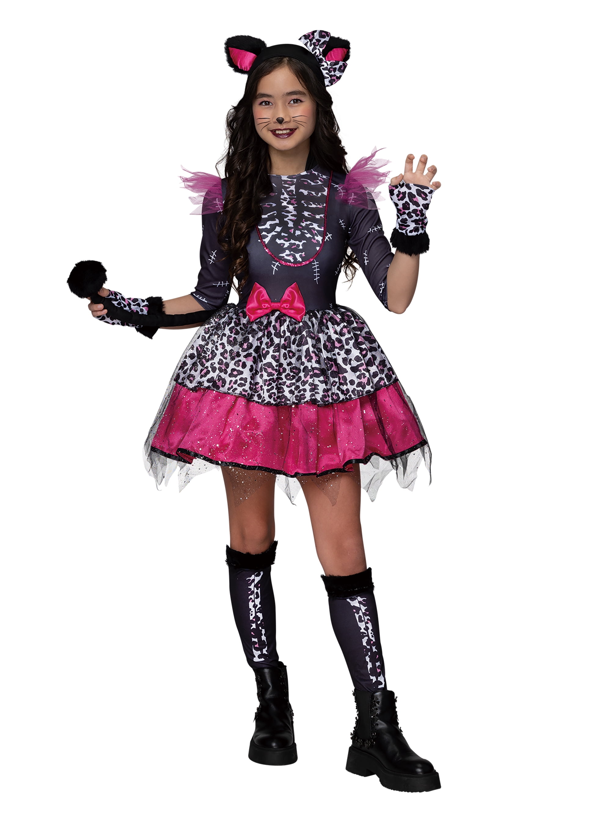 Costume de chat squelette pour filles, taille moyenne, Partyholic
