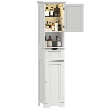 HOMCOM 67" Tall Bathroom Storage Cabinet with LED Light, Adjustable Shelf