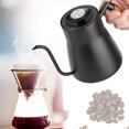 thumbnail image 1 of Bouilloire café, Gouttière anti-corrosion en acier inoxydable MAGT 850ml en acier inoxydable avec manche en bois pour la cuisine à domicile(With thermometer), 1 of 8