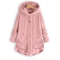 thumbnail image 1 of Qertyioot Women Plus Size Button Plush Tops Hooded Loose Cardigan Wool Coat Winter Jacket, 1 of 7