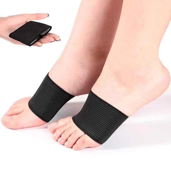 PinesC 2 Pairs Compression Arch Support Sleeves, Sports Bandage Plantar Fasciitis Support Orthotics Foot Wrap for Flat Feet, Heel Spurs, Plantar Fasciitis Br for Men and Women, Black Small
