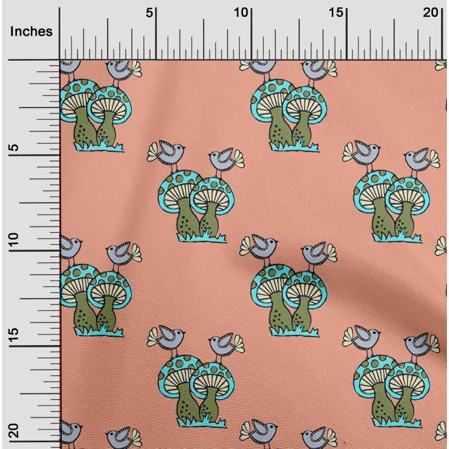 oneOone Silk Tabby Fabric Bird & Mushroom Block Fabric Prints By Yard 42 Inch Wide