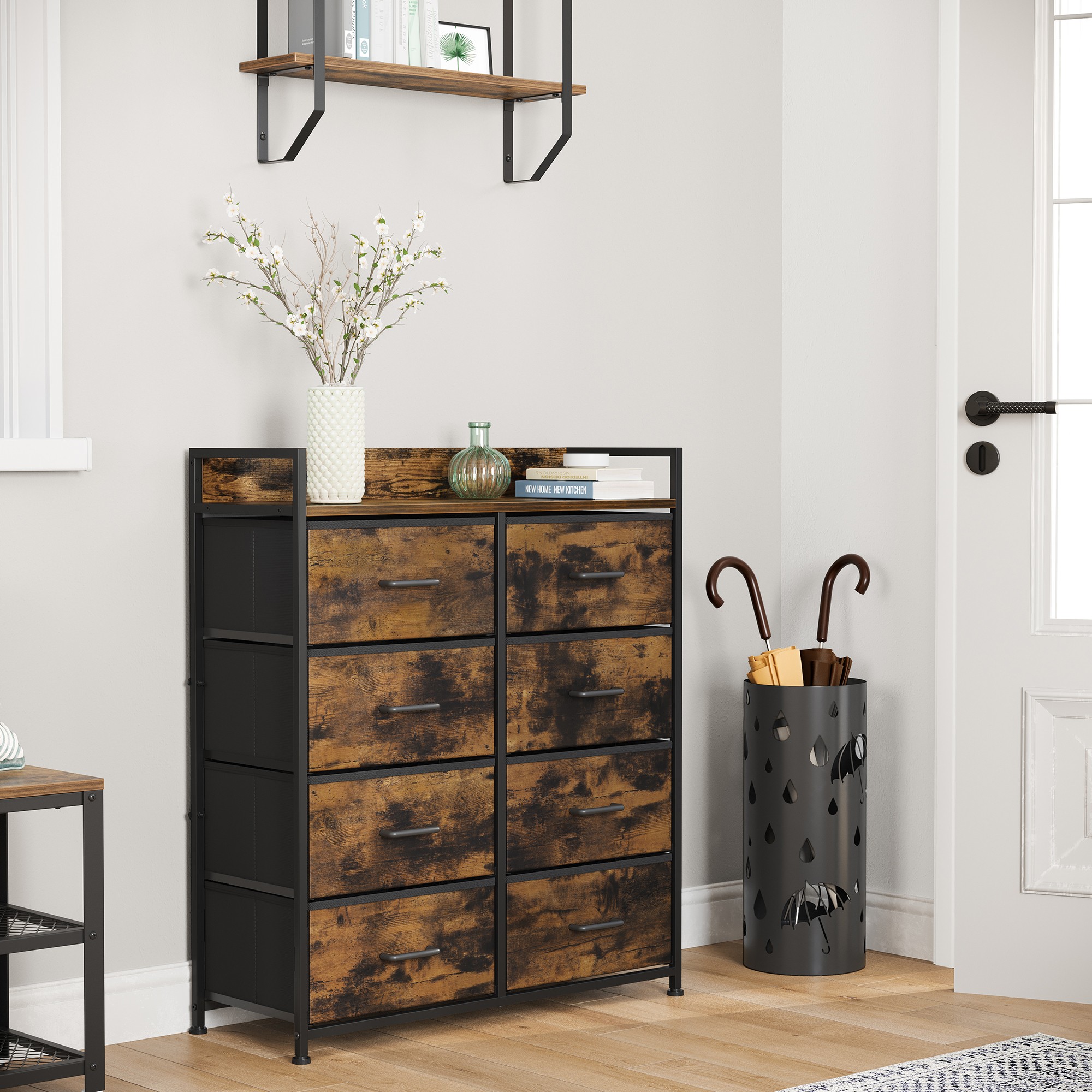 SONGMICS HOME Drawer Dresser, Closet Storage Dresser, Chest of Drawers, 8 Fabric Drawers and Metal Frame with Handles