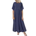 thumbnail image 1 of Robe Décontractée pour Femmes Grande Taille à Col Rond, Manches Courtes, à Pois Peints, 1 of 9