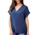 thumbnail image 4 of RXIRUCGD T-Shirts à Col en V pour Femmes Femmes Mode Décontractée Uni Ample T-shirt à Manches Courtes Haut Blouse Chandail Hauts d'Été pour Femmes, 4 of 9