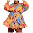 thumbnail image 1 of Fridja Robe de Banquet Tissée à Imprimé pour Femme à Col en V avec Ceinture Grande Taille, 1 of 6