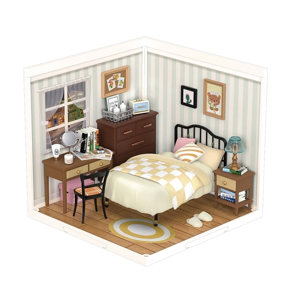 Rolife Ensemble de Construction de Maison en Plastique Jouet Bricolage Maison de Poupée Miniature Ensemble de Jeu avec DEL pour Mini Figurines Jouets de Construction Kit de Diorama Cadeaux pour Ados Adultes