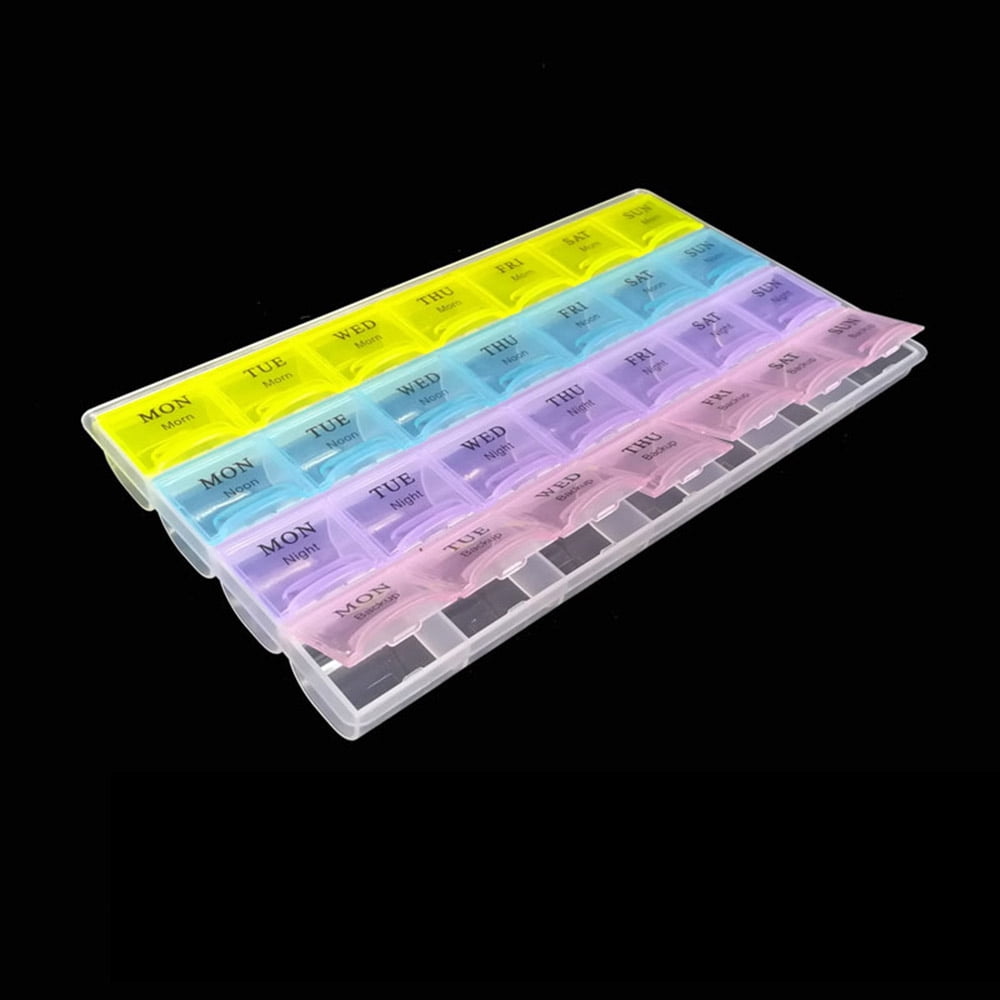 Amdohai Week Pill Box Twenty-Eight Grid Early Morning Midnight Large Pill Box 7-Day 28 Grid Convenient Pill Case 4 Rows Large Portable Pill Organizer