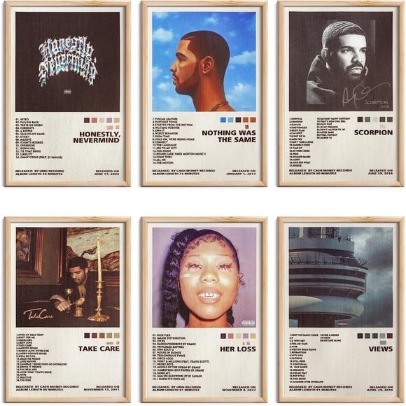 QTH Poster Set of 6 Album Cover Posters 8 by 12 inch Music Posters for Room Aesthetic Canvas Wall Art for Teens Room Decor UNFRAMED (Drake)