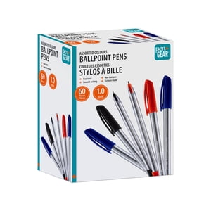 Pen+Gear Stick Ballpoint Pens, 1.0mm, Assorted Black, Blue, Red Ink, 60 Count