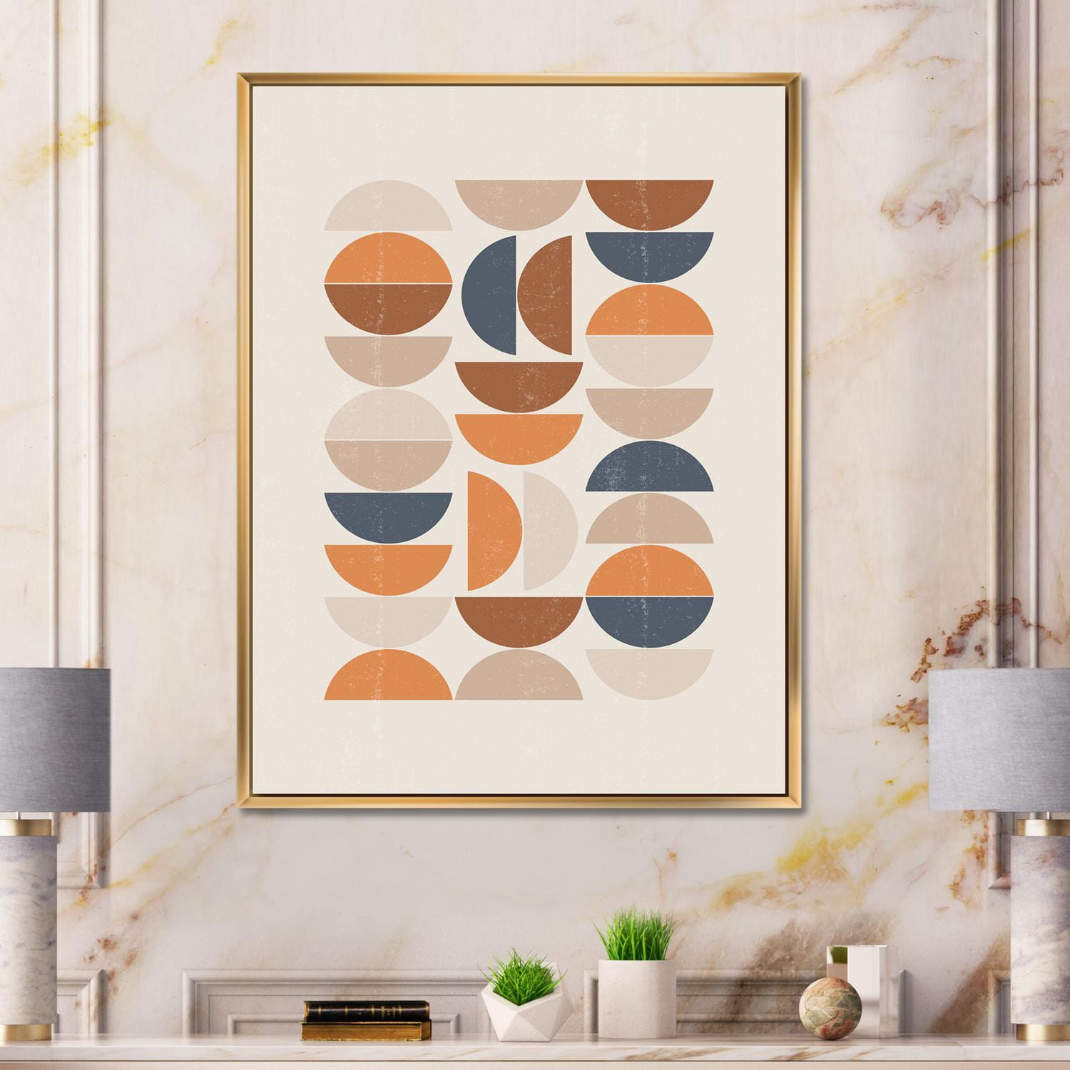 Designart Soleil abstrait et lune S en bleu et orange ART MURAL À CADRE FLOTT