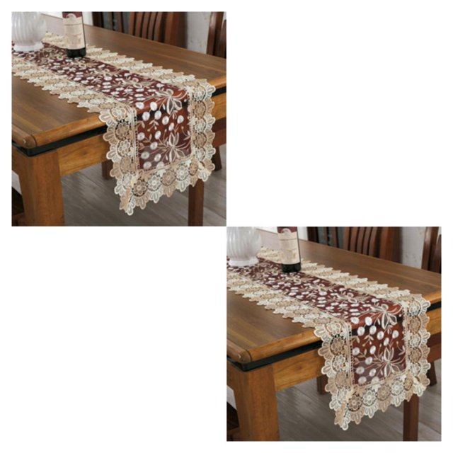relayinert Comfortable Crochet Lace Table Runner For Easy Care Wedding Easy Wash Fitting wine red 40*120cm 2Set