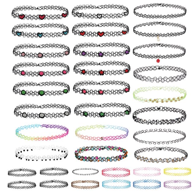 BodyJ4You Ensemble de 36 Pcs Collier Ras-du-Cou Coloré Bracelet Élastique Extensible Bague Femme Fille Paquet Valeur