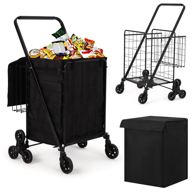 Towallmark Heavy-Duty Stair Climbing Utility Cart – All-Terrain Office & Home Cart with 200 lb Capacity, With Rear Basket and Cloth