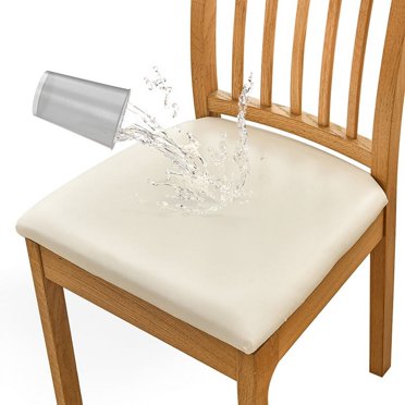 Nvzi Waterproof PU Leather Seat Covers for Dining Chairs, 2 Pack Dining Room Chair Seat Covers, Kitchen Chair Seat Covers Protectors 14.17-18.89inch (Beige)
