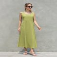 thumbnail image 4 of Tenue de Plage pour Femmes Robe Débardeur en Coton et Lin avec Poches Maxi Couleur Unie Bohemia Robe d'Été, 4 of 9
