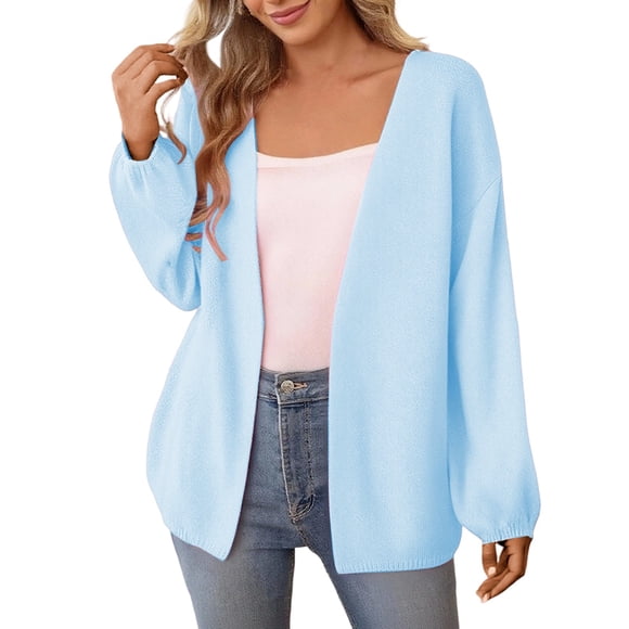 Aocisk Women's Lightweight Cardigan Long Sleeve Casual Knit Sweater Open Front Comfortable Soft Loose Fit Stylish Solid Color Blue S