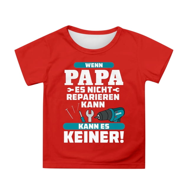 WERYOUNG T-Shirts Filles Garçons Été Décontracté Fête des Pères à Lettres Imprimées Col Rond Manches Courtes T-Shirts Enfants T-Shirt Tendance, Rouge, 6-7 Ans