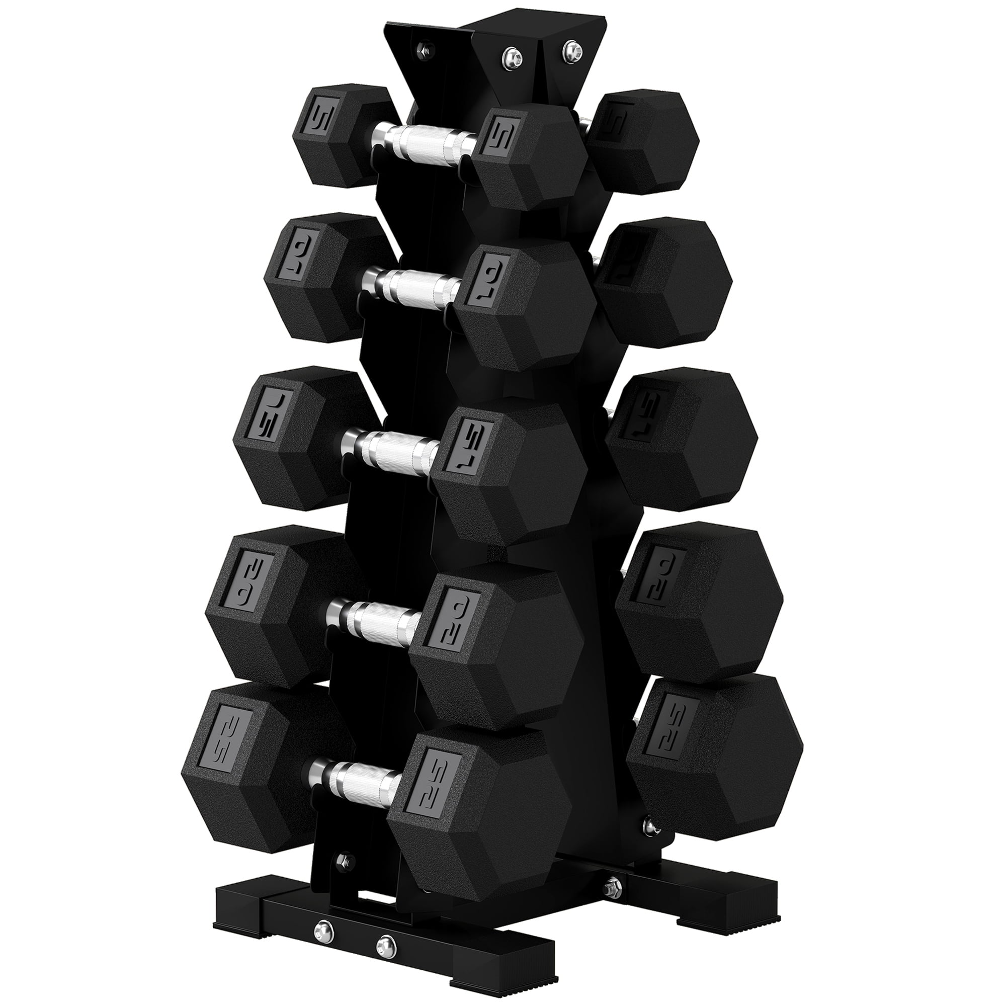 Soozier 150lbs Hex Dumbbell Weight Set with Vertical Rack for Home Gym
