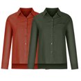 thumbnail image 3 of Timegard 2pc Cotton Linen Shirts for Women Plus Size Button up Side Split Blouse Fall Solid Color Tops, 3 of 6